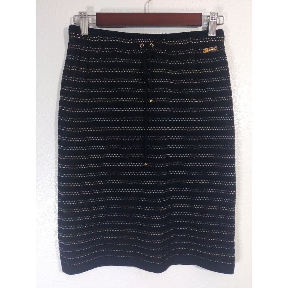 St. John Sport Black Knit Perforated Stripe Drawstring Pencil Skirt Size P (2)